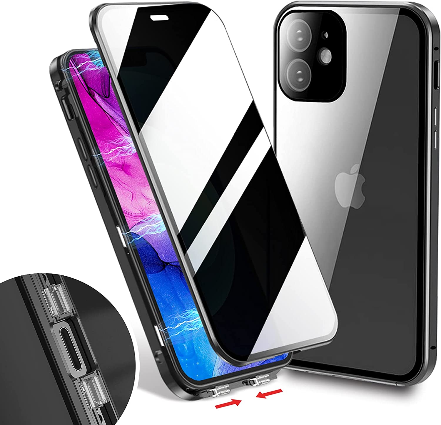 Anti-Drop Magnetic Buckle Anti-Spy Double Sided Phone Case For iPhone