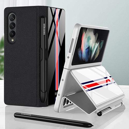 2022  New High-end Side Pen Slot Carbon Fiber Embossed Glass Phone All-Inclusive Z Fold 3  Case