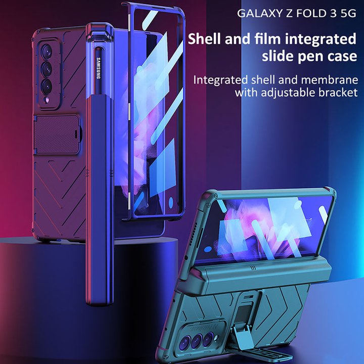 Magnetic All-included Slide Pen Case With Back Screen Glass Hinge Holder Phone Cover For Samsung Galaxy Z Fold 3 5G