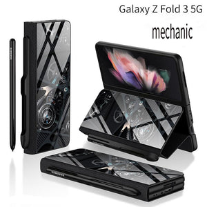 2022  New High-end Side Pen Slot Carbon Fiber Embossed Glass Phone All-Inclusive Z Fold 3  Case