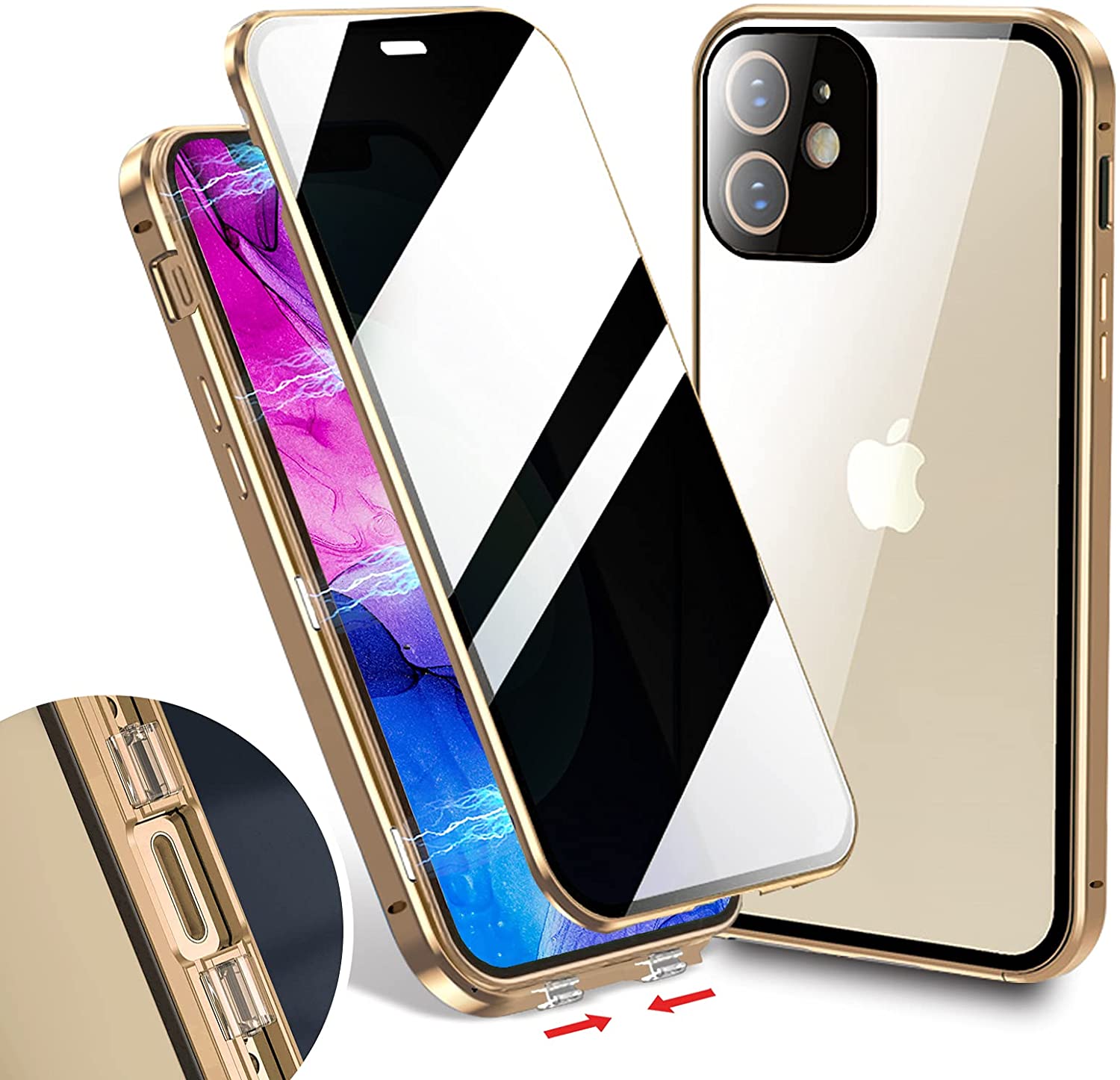 Anti-Drop Magnetic Buckle Anti-Spy Double Sided Phone Case For iPhone