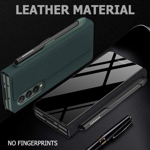 2022  New High-end Side Pen Slot Carbon Fiber Embossed Glass Phone All-Inclusive Z Fold 3  Case