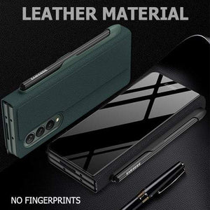 2022  New High-end Side Pen Slot Carbon Fiber Embossed Glass Phone All-Inclusive Z Fold 3  Case