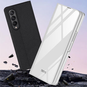 2022  New High-end Side Pen Slot Carbon Fiber Embossed Glass Phone All-Inclusive Z Fold 3  Case