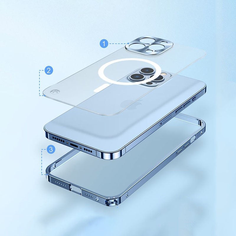 Anti-Drop Metal Frame Transparent Frosted Magnetic Phone Case